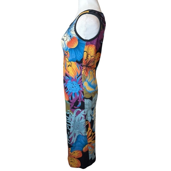 The Kit by Daniel Vosovic Midi Tank Dress Black Floral Camelia Large Art Deco - Picture 3 of 11